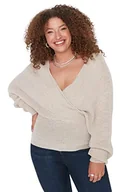 Bluzy damskie - Trendyol Damska bluza z kołnierzykiem jednokolorowa dwurzędowa plus size, kamień, 4XL, KAMIEŃ, 4XL - miniaturka - grafika 1