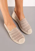 Espadryle damskie - Ciemnobeżowe Espadryle na Płaskiej Podeszwie z Plecionki i Ozdobnymi Przeszyciami Taliven - miniaturka - grafika 1