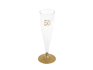SANTEX Kieliszki jednorazowe "50 Urodziny Szampan " złote SANTEX 140 ml 6 szt SX6447-50 - Naczynia i sztućce jednorazowe - miniaturka - grafika 1