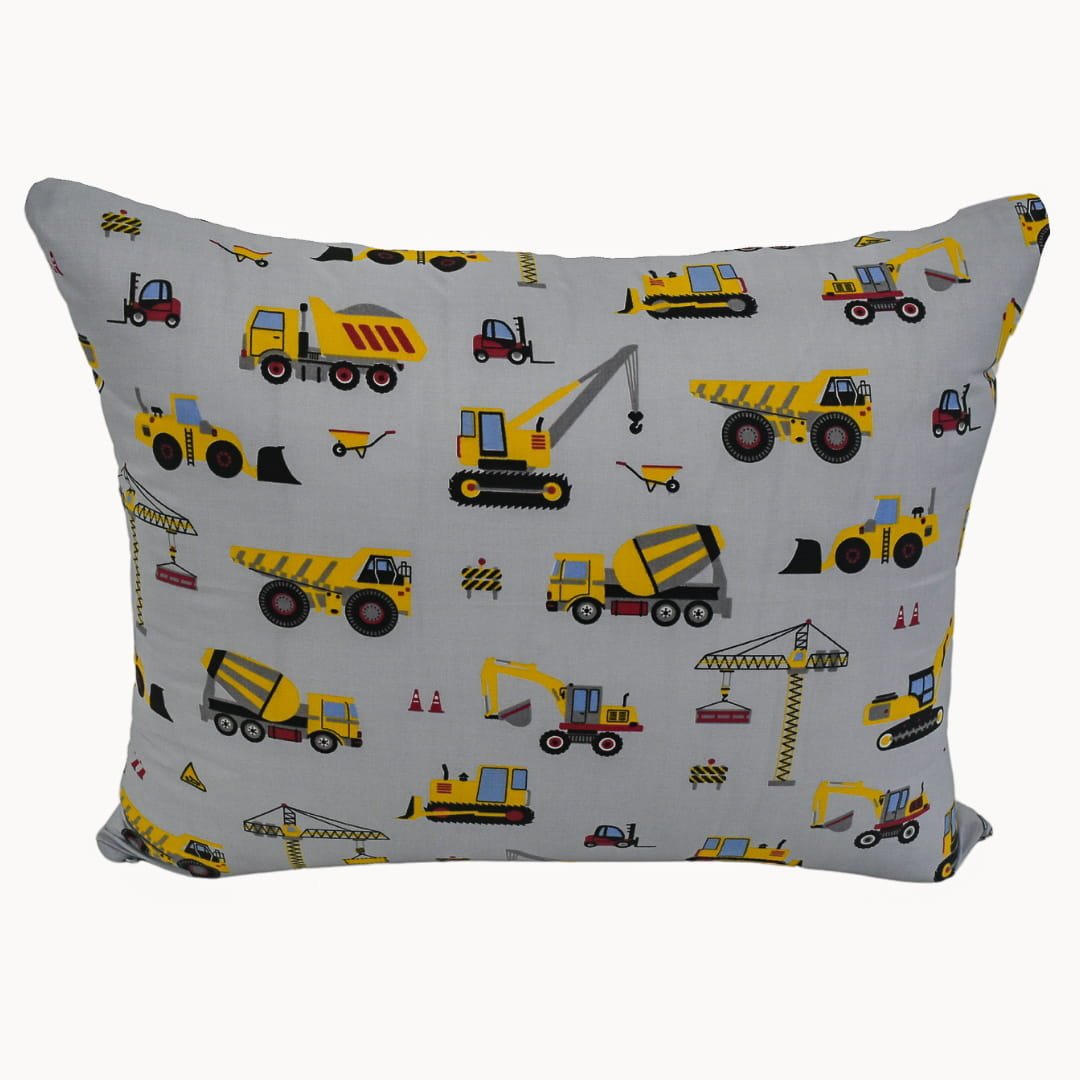 Poszewka Dziecięca 40x60 Bawełniana Koparki Żółte Na Szarym Wysoka Jakość Polski Producent