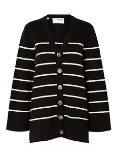 SELECTED FEMME Damski kardigan długi oversize, Czarne/paski: brzoza, S - Swetry damskie - miniaturka - grafika 1