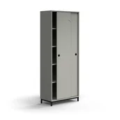 Szafy biurowe - Zamykana szafa przesuwna QBUS, 4 półki, nóżki, uchwyty, 2020x800x400 mm, czarny, jasnoszary - miniaturka - grafika 1