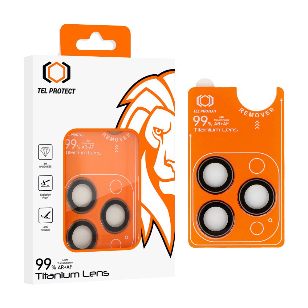 Hartowane szkło Tel Protect Titanium Lens 99% AR na aparat do Iphone 15 Pro/15 Pro Max tytan (obiektyw 3 sztuki)