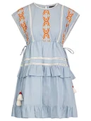 Sukienki - APART letnia sukienka z haftem, niebiesko-pomarańczowa, S, niebieski pomarańczowy, S - miniaturka - grafika 1