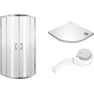 Zestaw Deante Jasmin kabina prysznicowa 90 cm półokrągła z brodzikiem Cubic i syfonem chrom/szkło przezroczyste (KGJ051P, KTK051B, ... - Kabiny prysznicowe - miniaturka - grafika 1