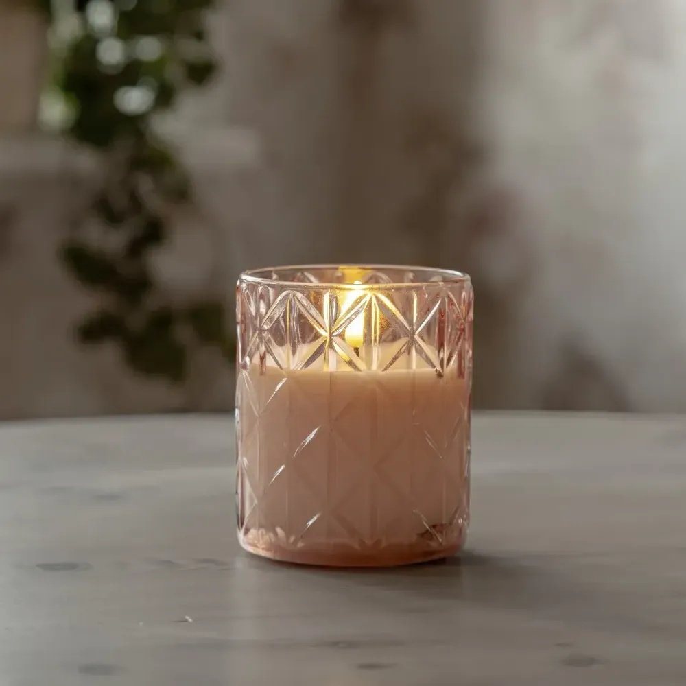 Świeca Led szklana woskowa FLAMME ROMB 10cm