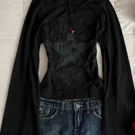 Bluzki damskie - TEMU T-shirt z długim rękawem w stylu Y2K z nadrukiem słońca i księżyca, czarny, casualowy top damski na wiosnę/leto/jesień, odzież codzienna Moda - miniaturka - grafika 1