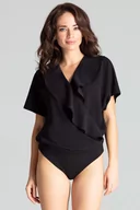 Body - Czarne Kopertowe Body z Falbanką - miniaturka - grafika 1