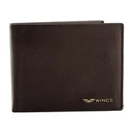 Portfele - Portfel męski ze skóry koziej Wings, 11 x 13 x 2 cm, RFID, z kieszenią na monety, brązowy - miniaturka - grafika 1
