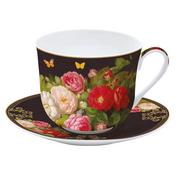 Filiżanki - Easy life Filiżanka Do Kawy I Herbaty Porcelanowa Ze Spodkiem Victorian Garden Czarna 370 Ml - miniaturka - grafika 1
