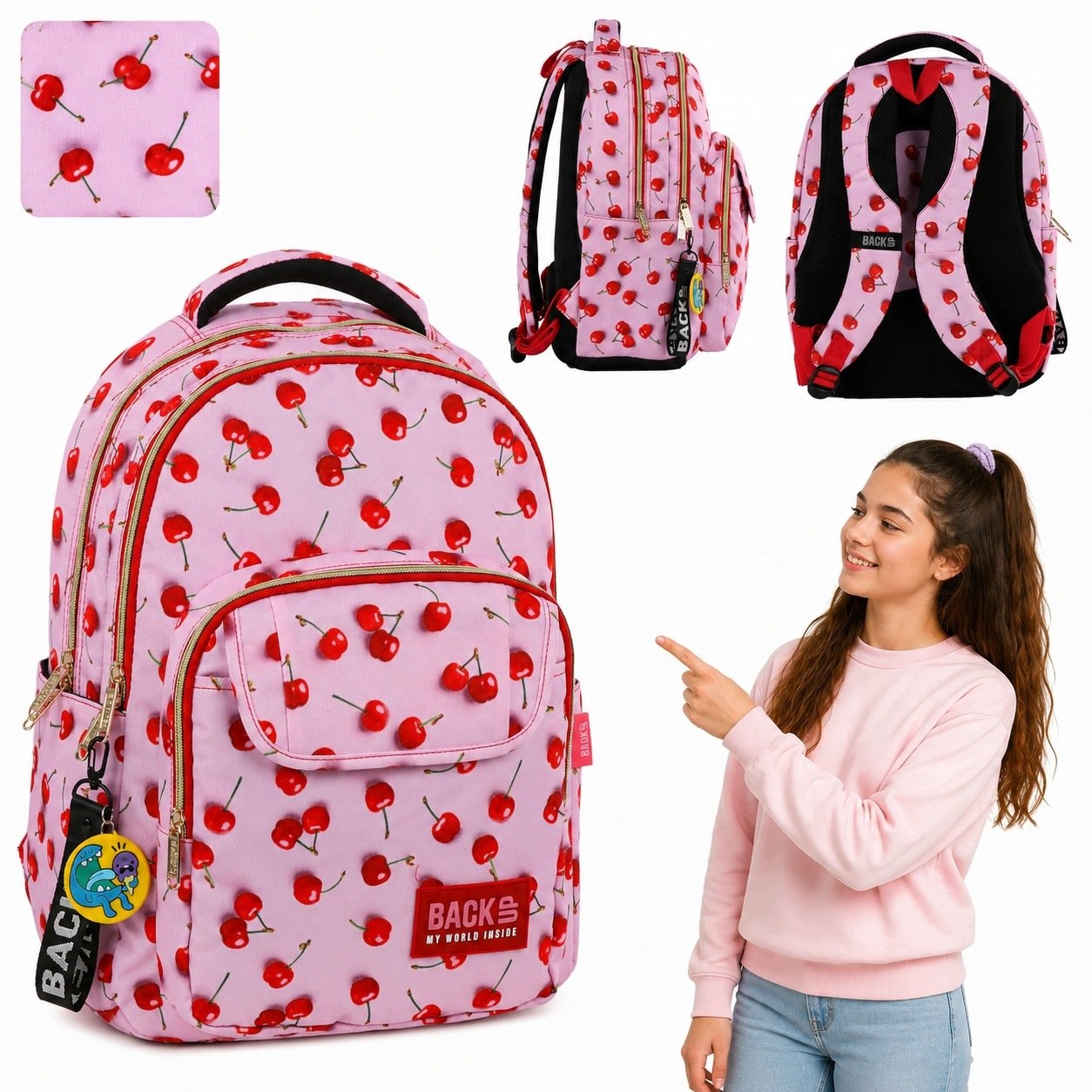 Plecak Szkolny Młodzieżowy Dla Dziewczynki 24L Wisienki Klasa 1-3 Backup