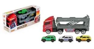 Flota miejska - Laweta z samochodami 4-pak - Dumel - Samochody i pojazdy dla dzieci - miniaturka - grafika 1