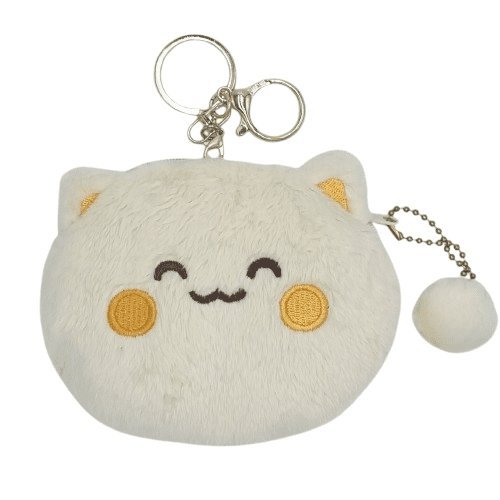 Portfel pluszowy na breloczku KOTEK kremowy