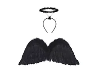Dodatki do strojów karnawałowych - Skrzydła anioła czarne z aureolą - 80 x 30 cm - 1 szt. - miniaturka - grafika 1