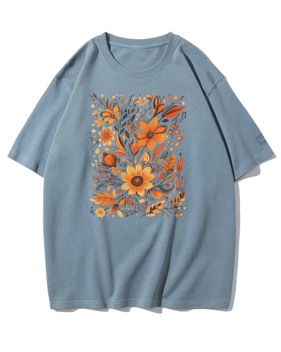 Koszulka oversize Jesienne Kwiaty Piękno na Prezent Niebieska M