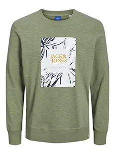 JACK & JONES Męska bluza Jorcrayon Sweat Crew Neck, khaki-zielony (Oil Green), L - Bluzy męskie - miniaturka - grafika 1
