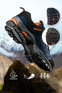 Buty trekkingowe damskie - Granatowe buty trekkingowe damskie sznurowane z pomarańczowymi dodatkami softshell Casu B1528-5 - miniaturka - grafika 1