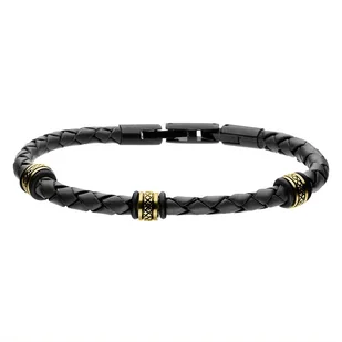 Bransoletka czarny pleciony rzemień złocone charmsy. - Bransoletki Bransoletka czarny pleciony rzemień złocone charmsy. - Bransoletki - miniaturka - grafika 1