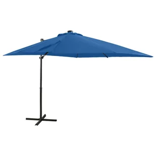 vidaXL Parasol wiszący z lampkami LED i słupkiem, lazurowy, 250 cm 312325 - Parasole ogrodowe - miniaturka - grafika 12
