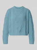 Swetry damskie - Sweter z dzianiny o kroju regular fit z fakturowanym wzorem model ‘ELLY’ - miniaturka - grafika 1