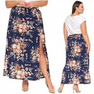 Spódnice - Spódnica Damska Maxi z Rozcięciem w Kwiaty Długa Zwiewna Wygodna S MORAJ - miniaturka - grafika 1