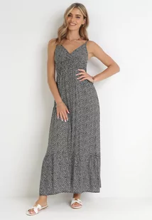 Czarna Rozkloszowana Sukienka Bawełniana na Ramiączkach Ruweida - Sukienki - miniaturka - grafika 1