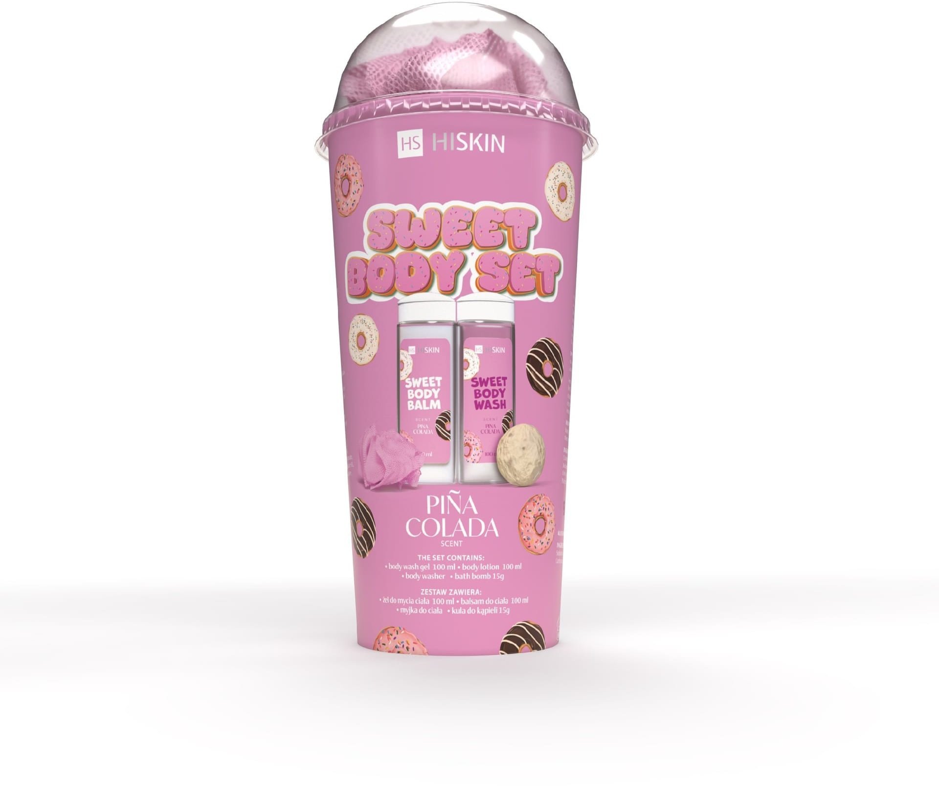 HISKIN Body Set Tuba Zestaw produktów do kąpieli - Sweet żel do mycia ciała 100ml+balsam do ciała 100ml+myjka+kula 15g