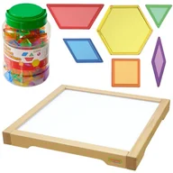 Zabawki sensoryczne - MASTERKIDZ Panel Skrzynia LED Sensoryczna + Klocki Montessori Mozaika 140 el. - miniaturka - grafika 1