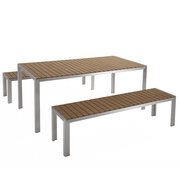 Meble ogrodowe - Beliani Zestaw ogrodowy Nardo stół i 2 ławki jasne drewno 17750 - miniaturka - grafika 1