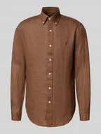 Koszule męskie - Koszula lniana o kroju regular fit z kołnierzykiem typu button down - miniaturka - grafika 1