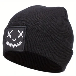 TEMU Czapka Beanie dla Mężczyzn i Nastolatków 2024 – Oddychająca, Rozciągliwa, Zimowa z Grafiką Czaszki, 100% Poliester, Czarna & Wielokolorowe Opcje - Czapki dla dzieci - miniaturka - grafika 1