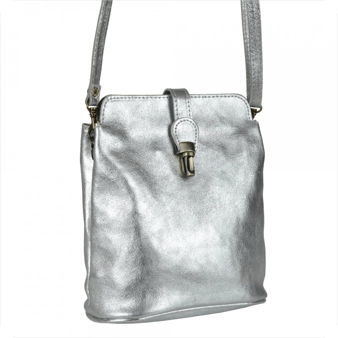 Mała skórzana listonoszka srebrna