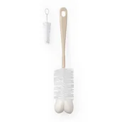 Akcesoria do karmienia - Babyono Szczotka do butelek i smoczków z gąbką i mini szczoteczką beżowa - miniaturka - grafika 1