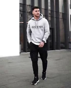 Bluzy męskie - ﻿Bluza Męska Guess Los Angeles Szara Kangurka Ciepła Dla Mężczyzny L - miniaturka - grafika 1