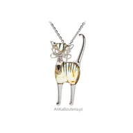 Wisiorki - ankabizuteria.pl Śliczny KOT ELEGANCIK z bursztynem - mała - miniaturka - grafika 1