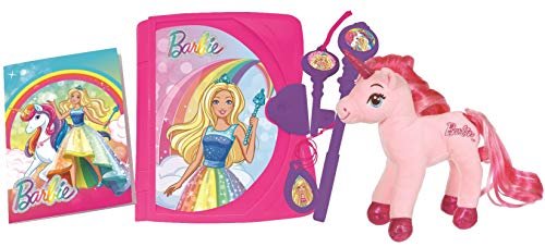Lexibook Mattel Barbie - elektroniczny sekretny pamiętnik ze światłem i dźwiękiem. pluszowy jednorożec. notatnik. magiczny klucz. długopis i medalion. zabawka dla dziewczynek. różowy/fioletowy. SD15BBY