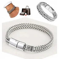 Bransolety męskie - Bransoleta Męska Srebrna Szeroka Pancerka Podwójna Bransoletka Na Prezent - miniaturka - grafika 1