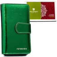 Portfele - Skórzany portfel damski lakierowany średni pionowy PETERSON zatrzask i suwak na karty elegancki prezent ochrona RFID - miniaturka - grafika 1