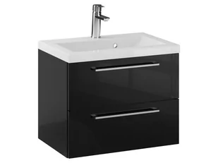 Szafka Wisząca Z Umywalką RON 60 cm - Czarny Wysoki Połysk - Uchwyty Chromowane - Szafki łazienkowe - miniaturka - grafika 1