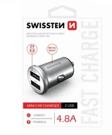 Ładowarki samochodowe - Swissten Metal Premium Car charger 2 x USB / 4.8A Silver - miniaturka - grafika 1