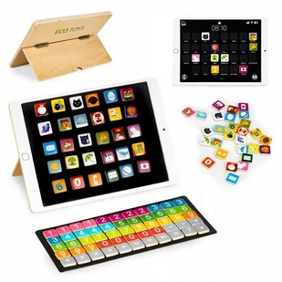 Drewniany tablet edukacyjny tablica magnetyczna kredowa ECOTOYS - Zabawki interaktywne dla dzieci - miniaturka - grafika 1