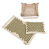 Akcesoria medycyny naturalnej - Rea Soul Mat, mata do akupresury z poduszką, lniana, złota + torba gratis - miniaturka - grafika 1