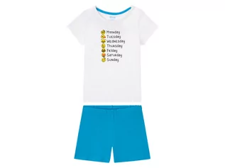 Piżamy dla dziewczynek - Piżama (t-shirt + szorty) lub koszula nocna dziewczęca z biobawełny (110/116, Biały/niebieski) - grafika 1