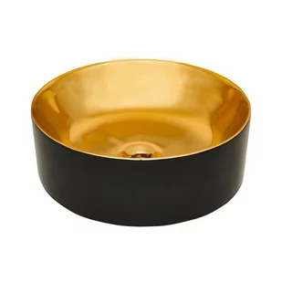 Invena Kos umywalka 42 cm nablatowa okrągła czarny mat/złoty połysk CE-38-027 - Umywalki - miniaturka - grafika 1
