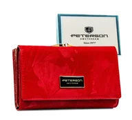 Portfele - Portfel Damski Skórzany Peterson Klamra I Klapka Skóra Naturalna RFID PTN PS-108 CZERWONY 14 x 9 x 3 [cm] - miniaturka - grafika 1