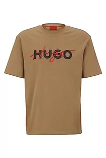 Koszulki męskie - HUGO Męski T-shirt Dakaishi z bawełnianego dżerseju z podwójnym nadrukiem logo, Open Brown242, XS - grafika 1