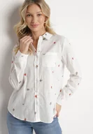 Koszule damskie - Biała Koszula z Wiskozy Zdobiona Haftem z Kwiatami Sovreia - miniaturka - grafika 1