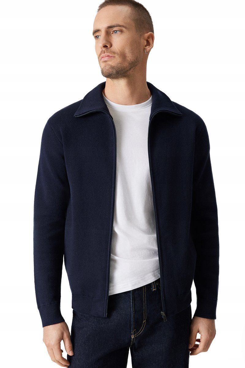 Sweter Męski Granatowy Bawełniany Rozpinany ze Stójką Próchnik PM18 XXL