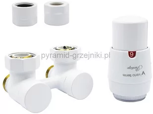 Varioterm Zawór odcinający kątowy Premium Exclusive ze złączką PEX/CU i z głowicą termo - biały CU - instalacja miedziana PREGS0206C/FK(Cu) - Zawory i kraniki - miniaturka - grafika 1
