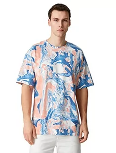 Koton Męski t-shirt oversize, psychodeliczny nadruk, krótki rękaw, okrągły dekolt, bawełna, Różowy wzór (2d8), XL - Koszulki męskie - miniaturka - grafika 1